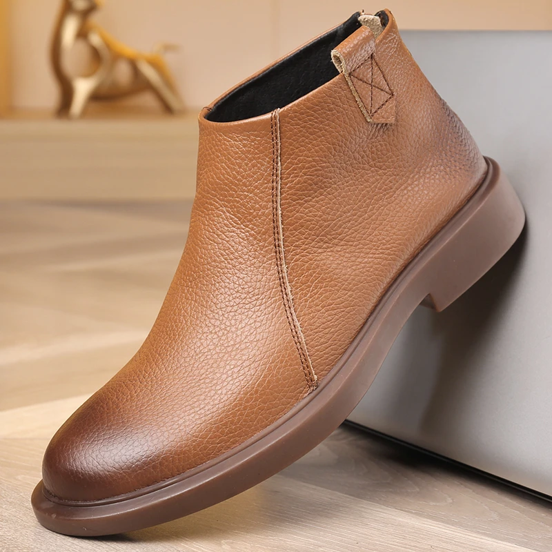 棉皮鞋男真皮冬季加绒头层牛皮切尔西短靴商务休闲马丁靴男款中筒