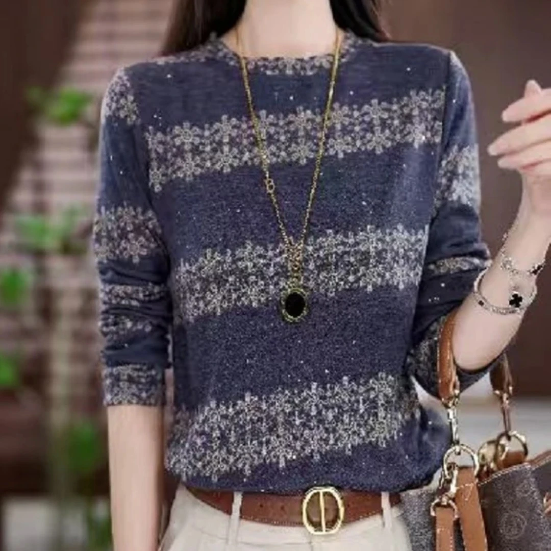 [洒银]秋季长袖印花德绒衬衫中年妈妈休闲宽松遮肚子显瘦外穿小衫