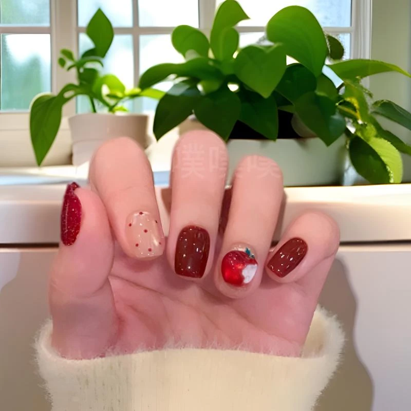 50【平安果】新款手工穿戴甲立体苹果猫眼时尚显白款指甲贴