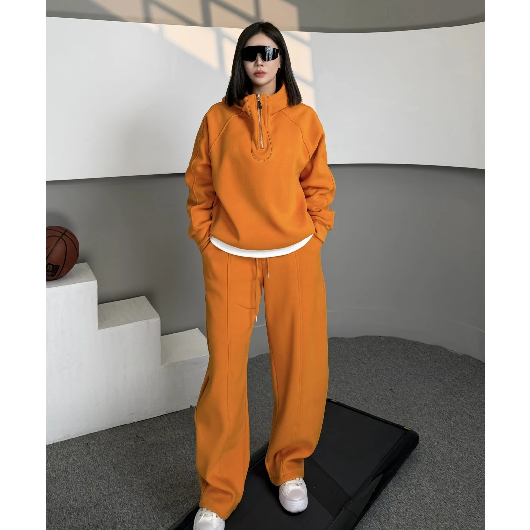 男女同款双面绒加厚卫衣套装休闲宽松显瘦保暖运动连帽衫2025冬季