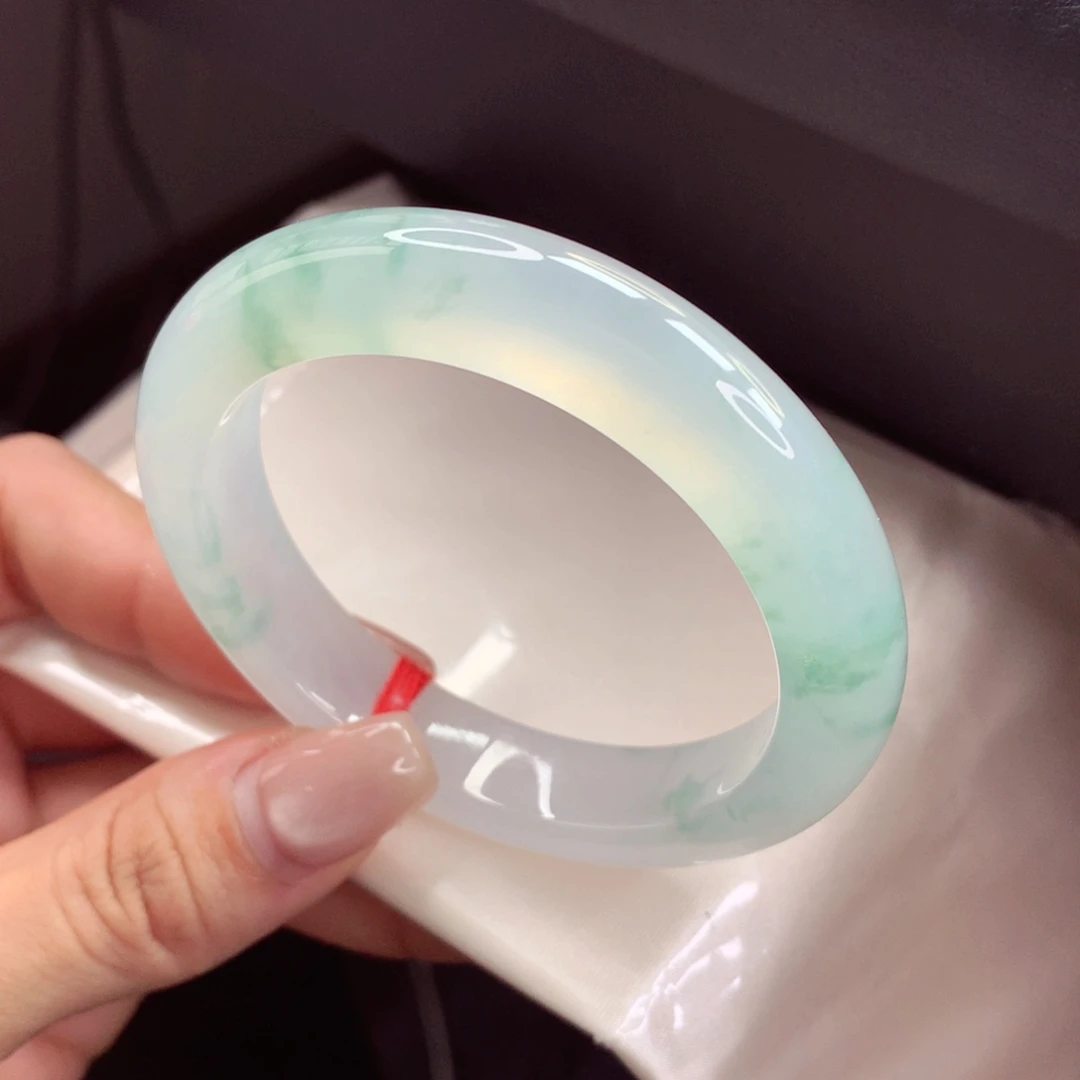 未镶嵌手镯翡翠53.8白茶清欢 冰胶炸光 小柒