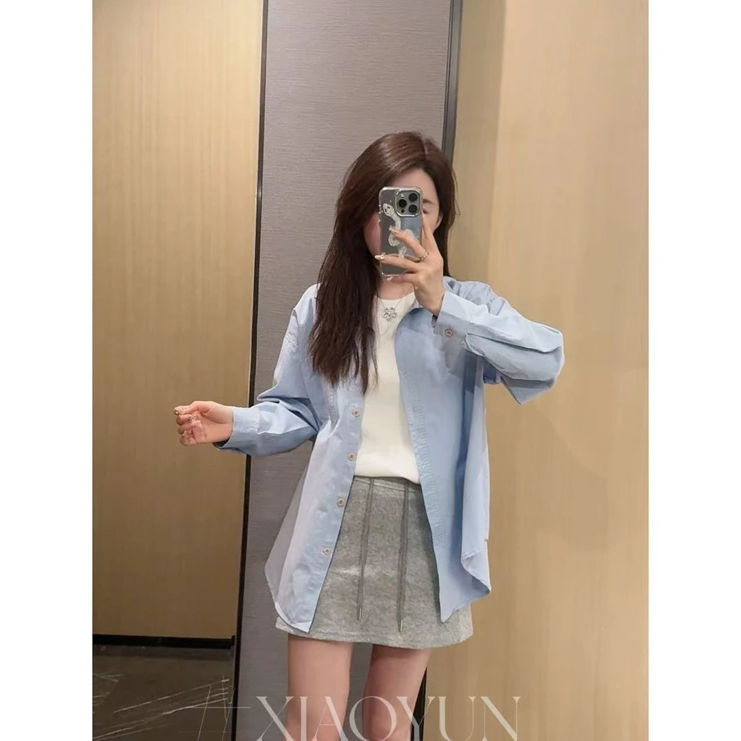 双色圆扣衬衫 小允姐姐2025新款时尚气质高级双色圆扣衬衫