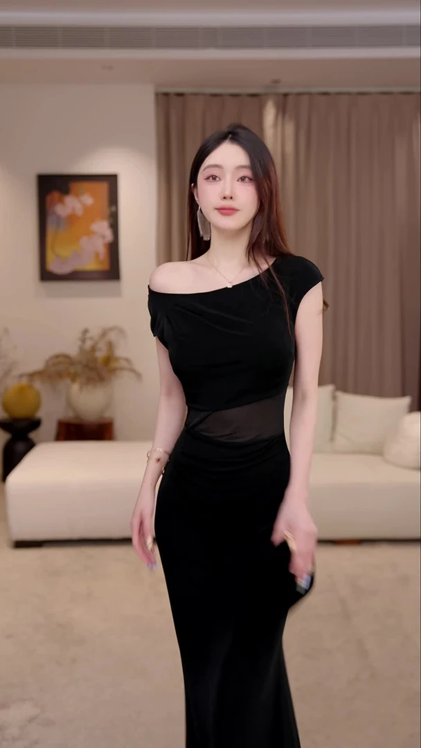 【苏渺】黑冰 夏季新款显瘦性感轻奢黑色醋酸连衣裙-VG0251