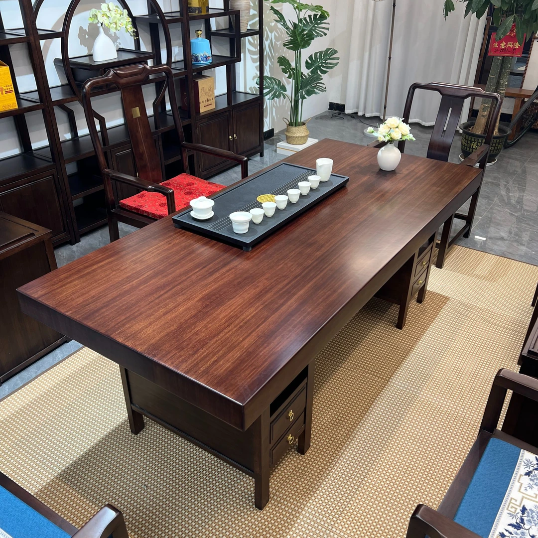 乌金木实木大板茶桌椅组合新中式家用茶几办公室禅意干泡茶台茶桌
