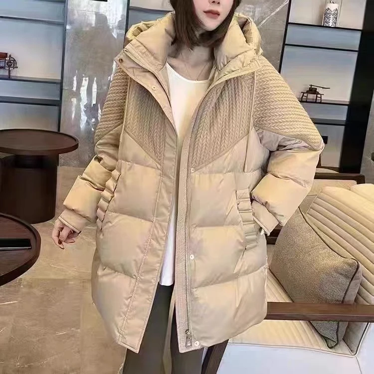 【2025爆款】冬季加厚气质连帽针织口袋花边韩版加厚羽绒服【6623】