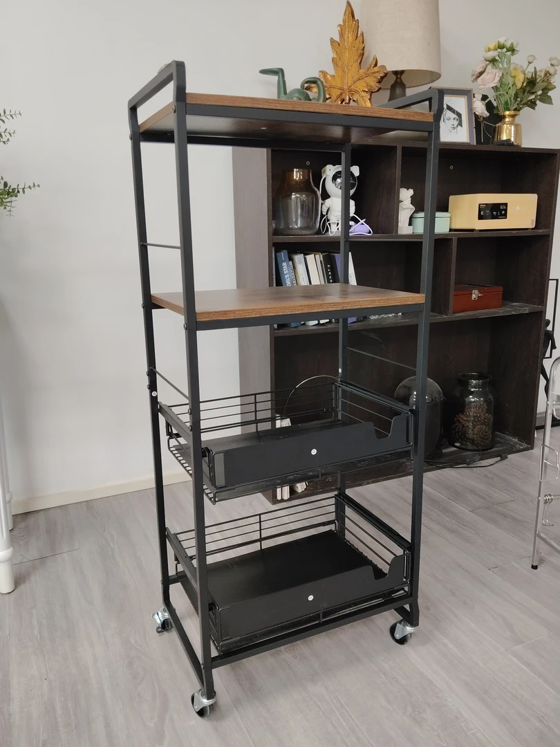 家用带抽屉储物烤箱微波炉收纳架子带轮移动手推车清仓尾货