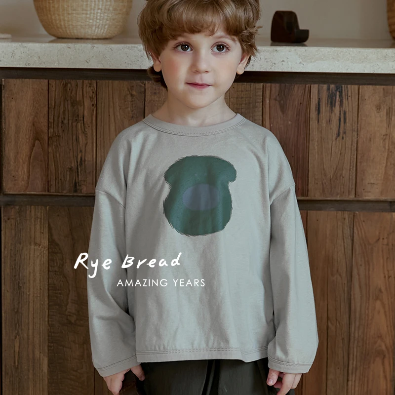ryebread/黑面包童装 简约卡通印花男女童圆领舒适长袖T恤SD4春秋