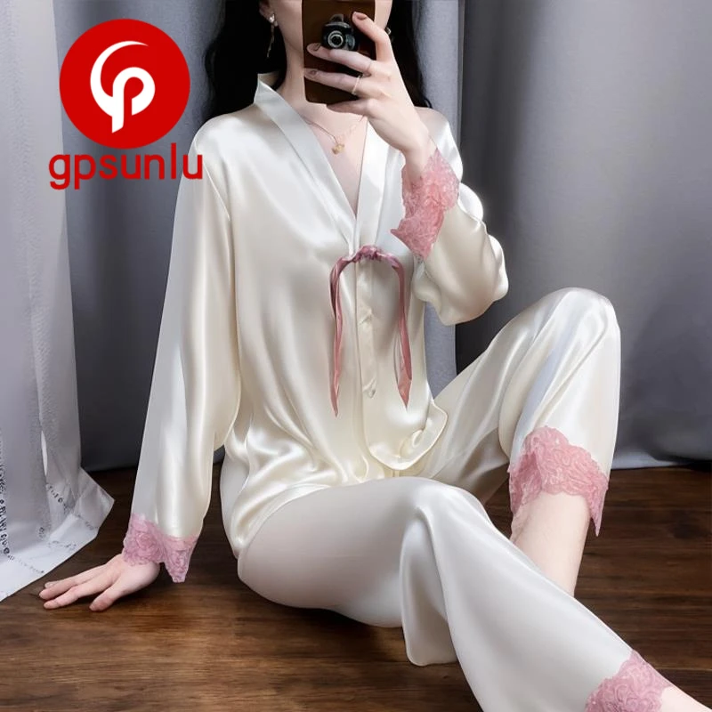 gpsunlu可外穿家居服2025新中式国风盘扣睡衣女春秋款冰丝薄款
