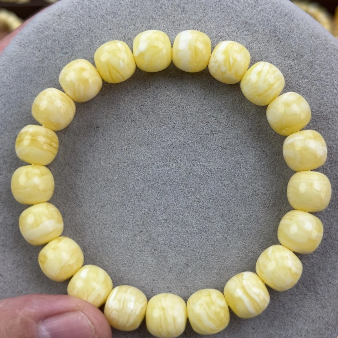 蜜蜡未镶嵌手串俄料同料白蜡金纹虎皮11*10.2腕口18+