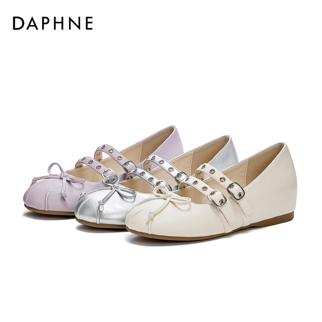 达芙妮法式蝴蝶结玛丽珍女鞋2025春季新款圆头一字带芭蕾浅口单鞋