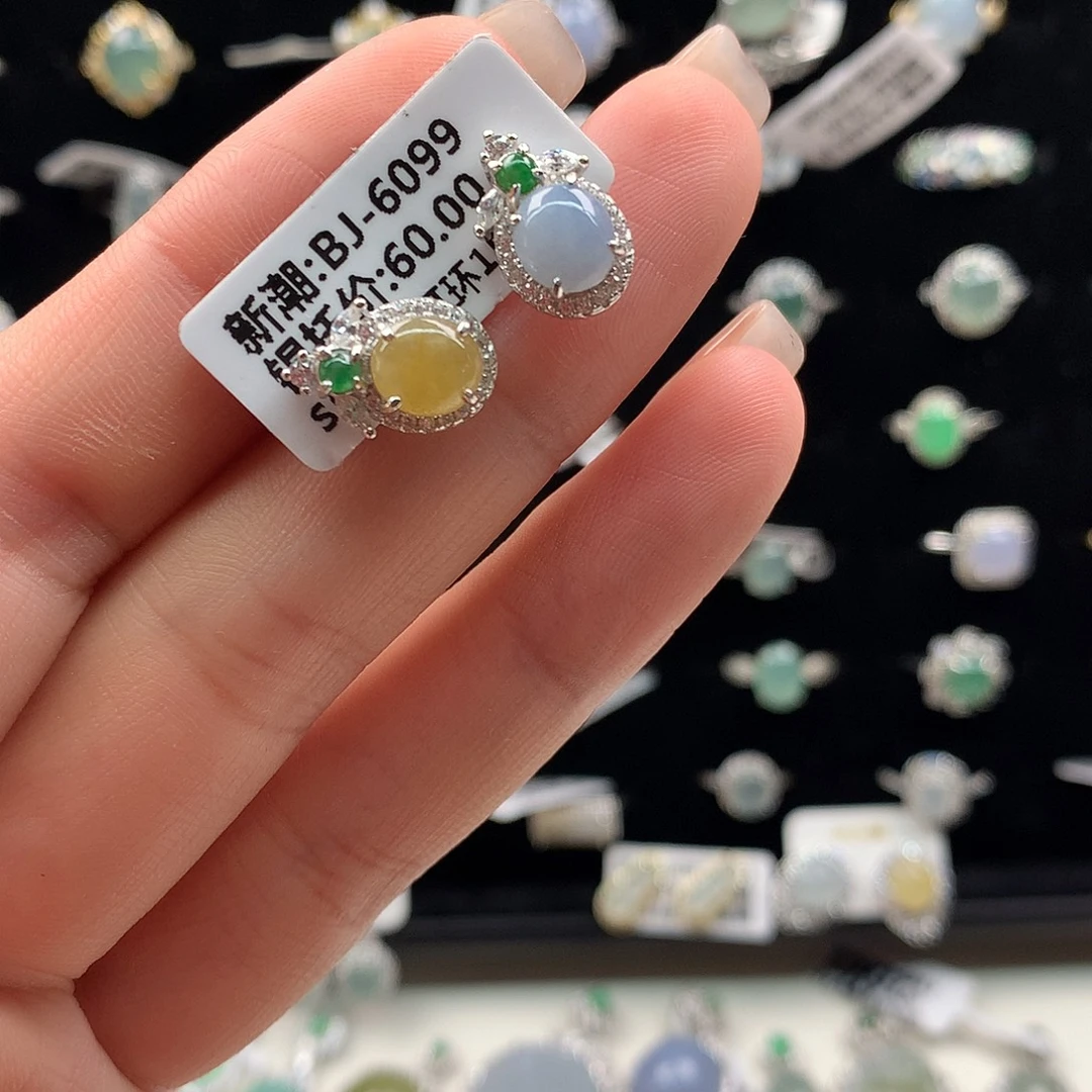 翡翠银S925镶嵌颈饰耳钉