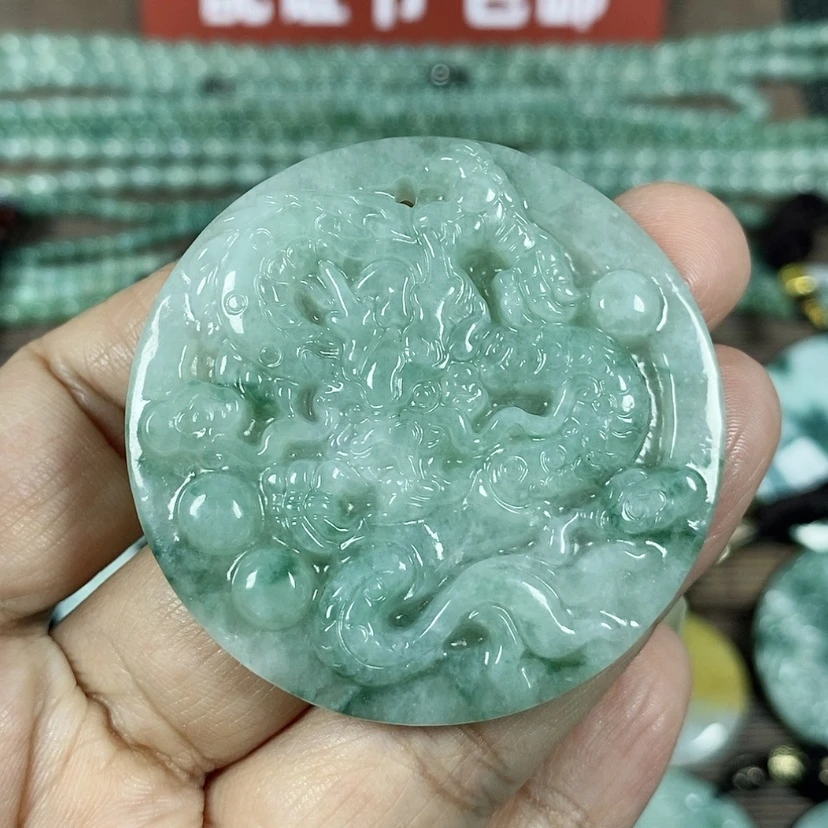 【闪购商品】翡翠颈饰未镶嵌玉吊坠翡翠玉圆形龙牌