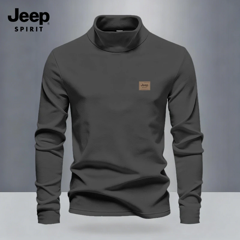jeep spirit吉普秋冬季绒德半高领打底衫男士保暖内搭秋衣长袖T恤