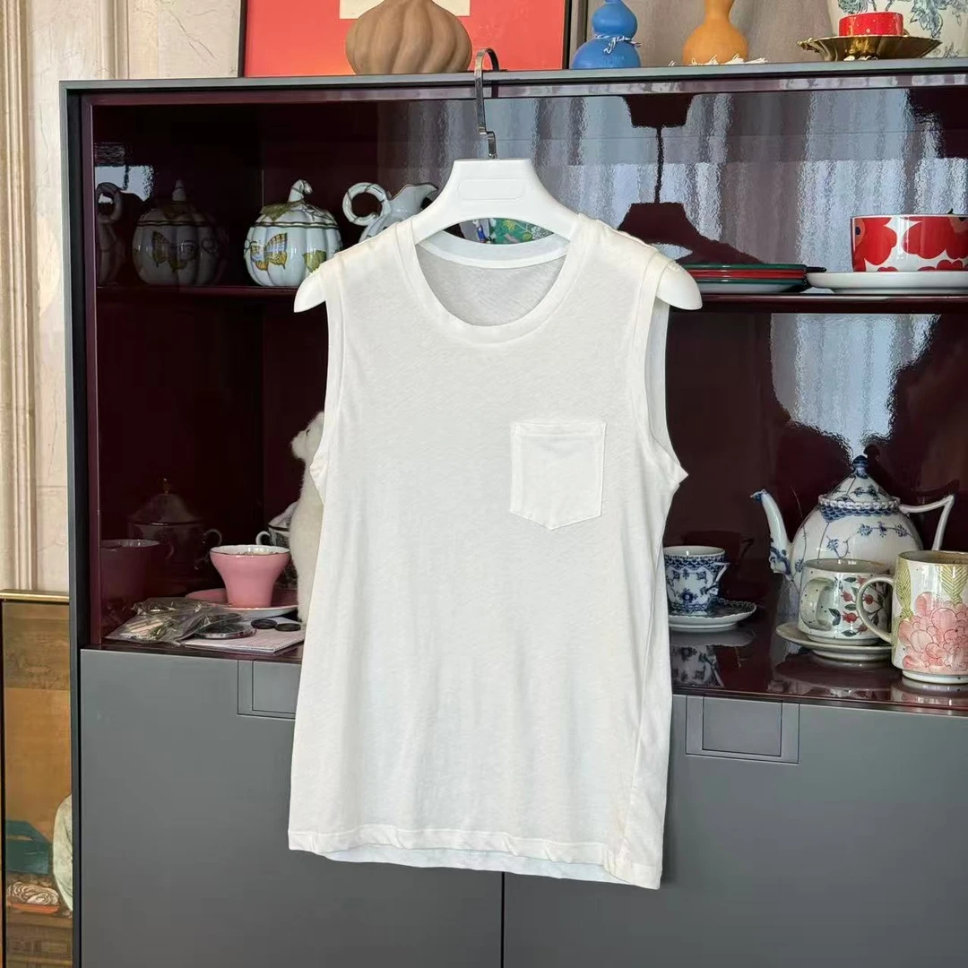 MYL 2025秋季新品纯棉背心圆领无袖口袋打底T恤背心