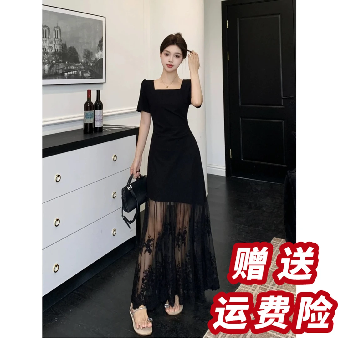 【赠送运费险】女装夏季设计感百搭气质蕾丝中长款连衣裙A46251