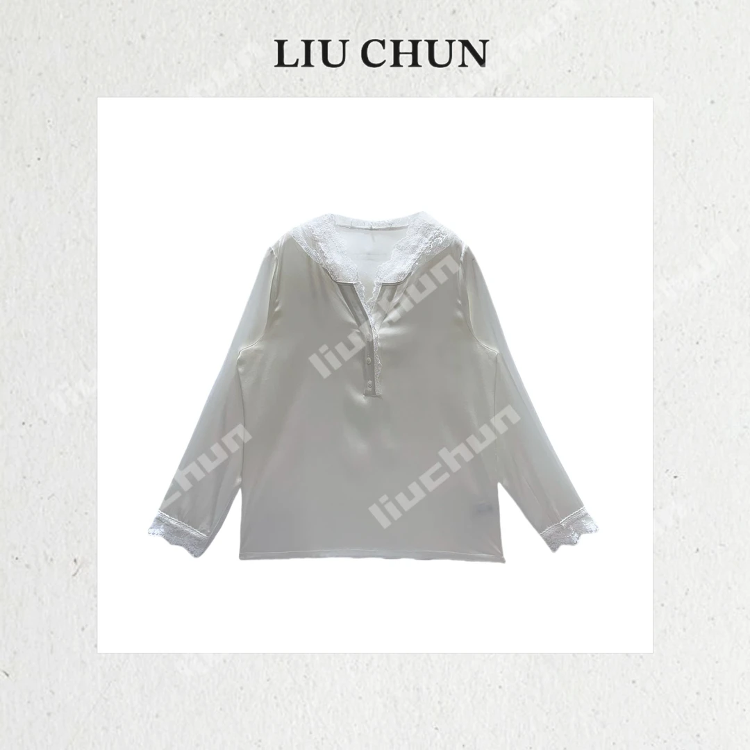 【蕾丝绣连帽】CHUN家桑蚕丝弹力缎上衣