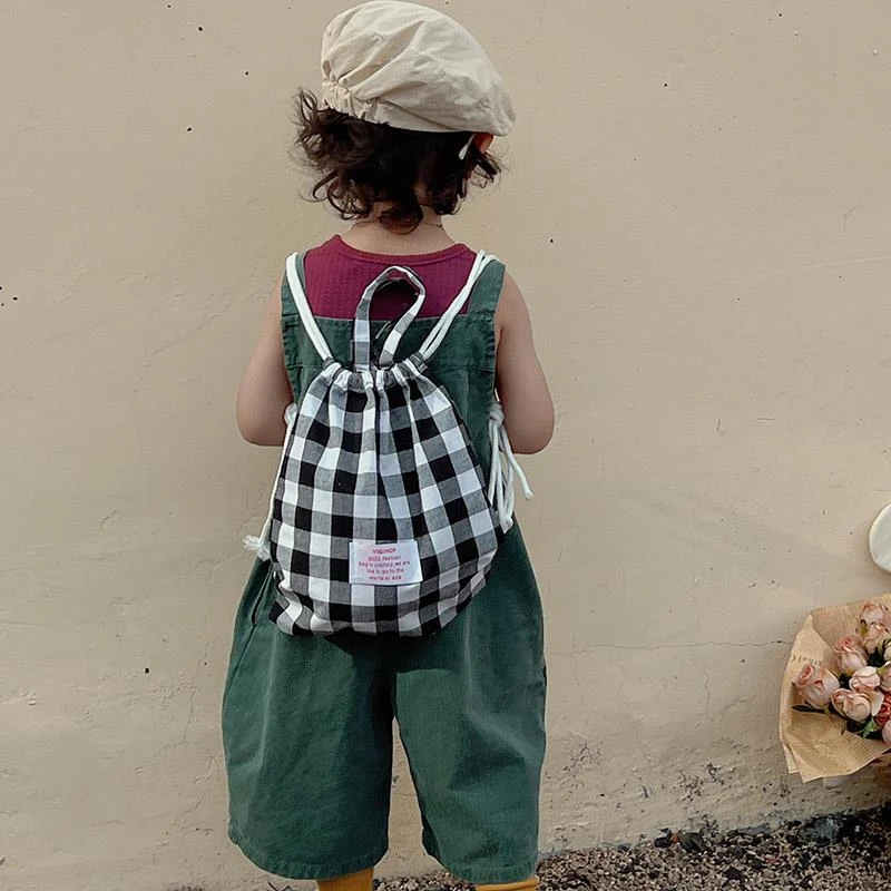 宝宝幼儿园书包儿童可爱帆布格子男孩双肩包可爱女童时尚小背包潮