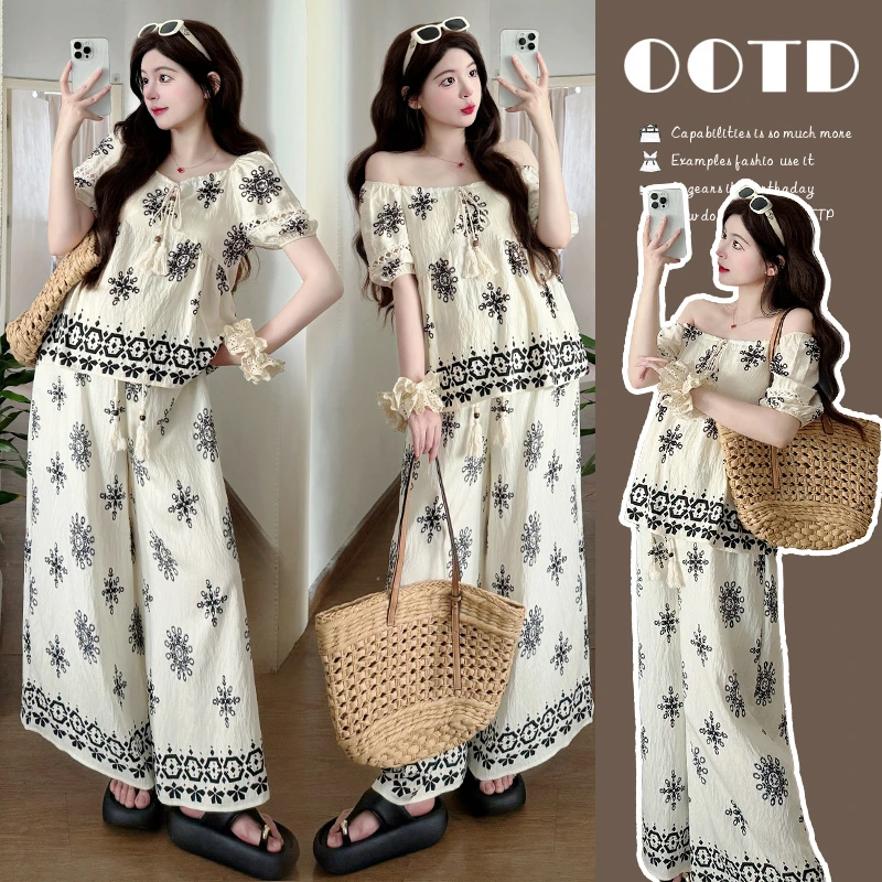 2025新款孕妇装夏装套装时尚洋气提花孕妇上衣宽松显瘦孕妇阔腿裤