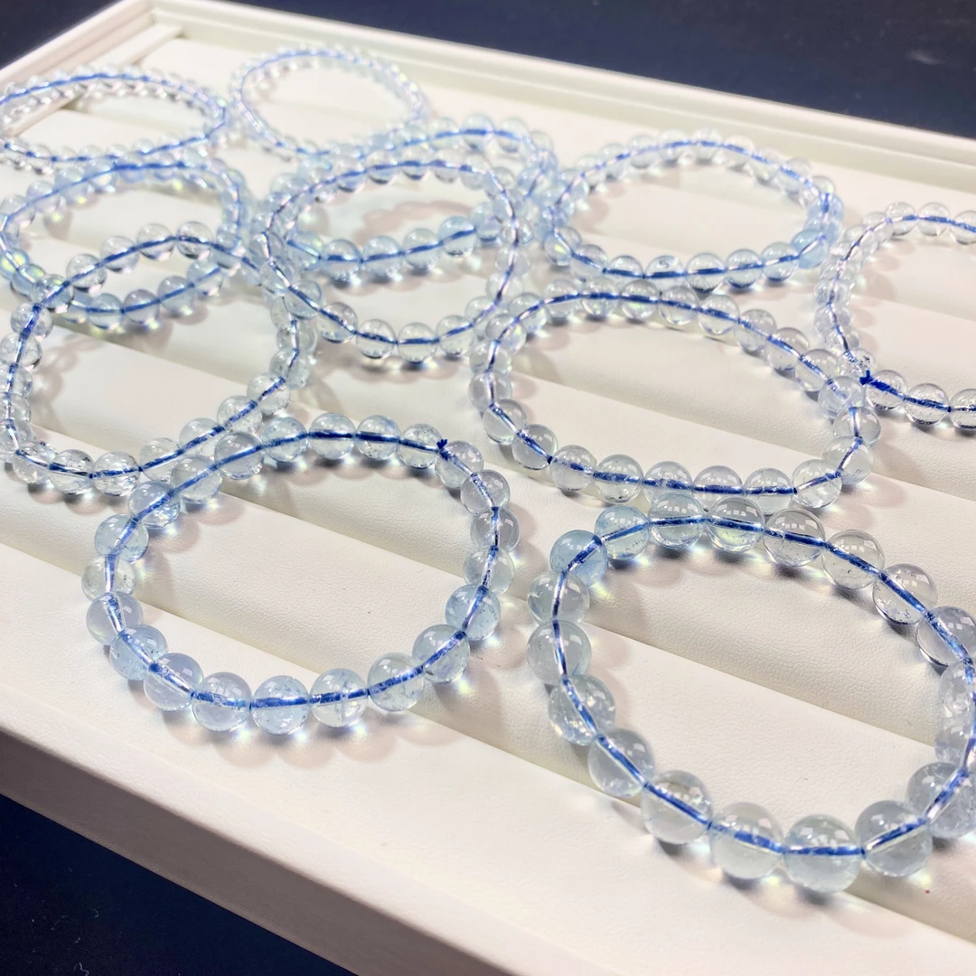 天然碎冰冰透体海蓝宝手串-默认微瑕