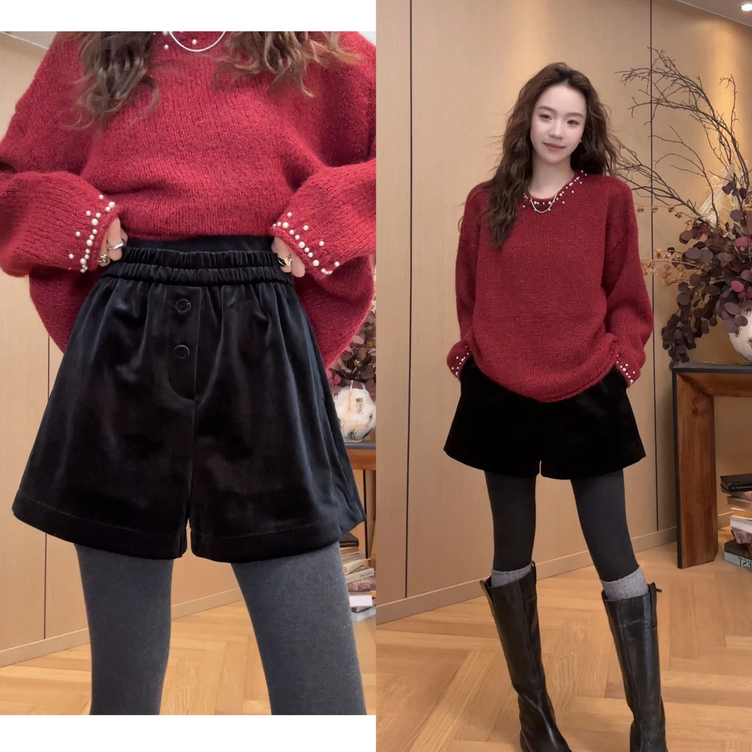 小静静一会【两粒扣丝绒短裤】2025冬季新百搭休闲短裤2511C8277