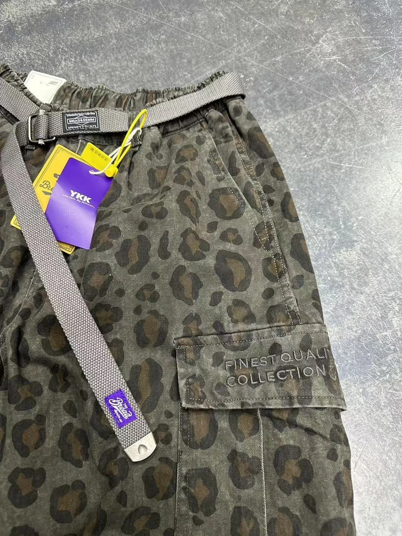 小众潮牌美式复古百搭全棉豹纹工装休闲裤 V503#点