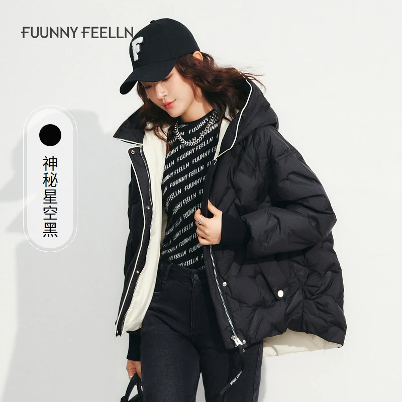 【鹅绒服】仿佛年冬新款冬季短款羽绒服女连帽短款高端保暖FR00434