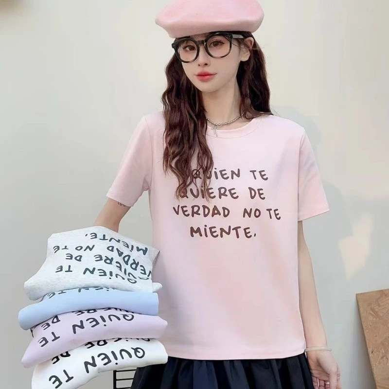 新款春夏潮流字母印花舒适透气棉个性韩系ins风休闲上衣短袖T恤女