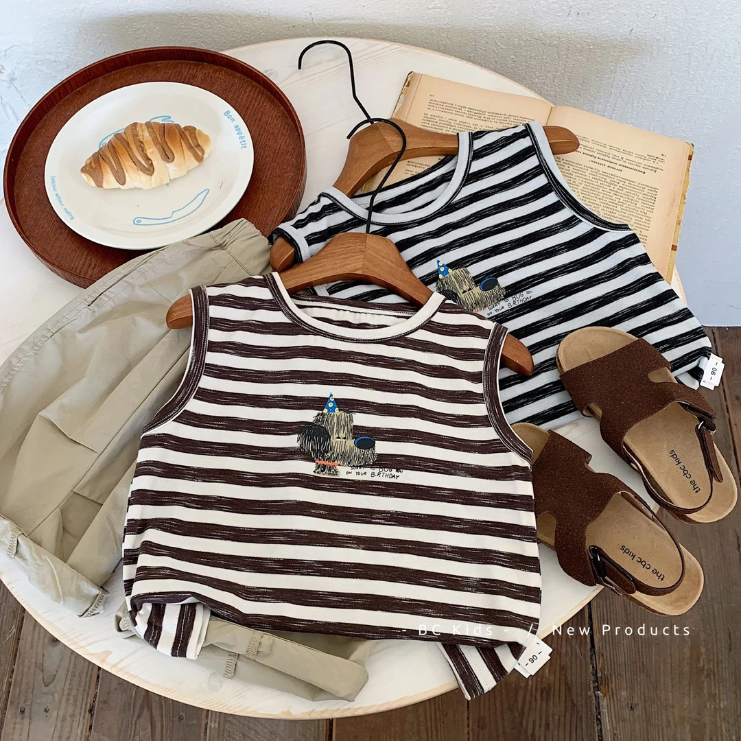 BC  2025夏季新品男女童可爱小狗条纹无袖上衣内搭背心  H0159