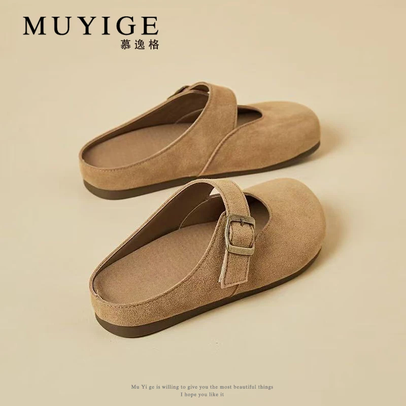复古包头勃肯鞋女款2025年春季新款百搭一脚蹬懒人胖脚外穿半拖鞋