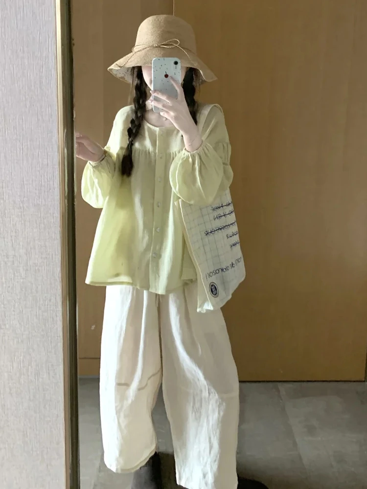 夏季减龄多巴胺一整套穿搭森系小个子绿色百搭防晒衬衫阔腿裤套装