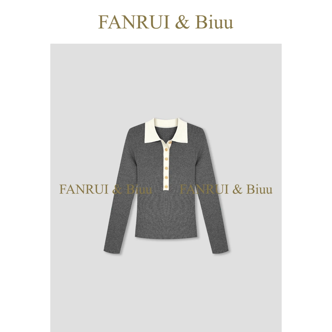 抖音双11泛芮「贝贝biuu」醋酸羊毛混纱立领百搭显瘦打底上衣B18400