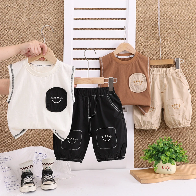 【沫沫家】夏装新款时尚套装宝宝帅气无袖两件套潮帅气背心两件套