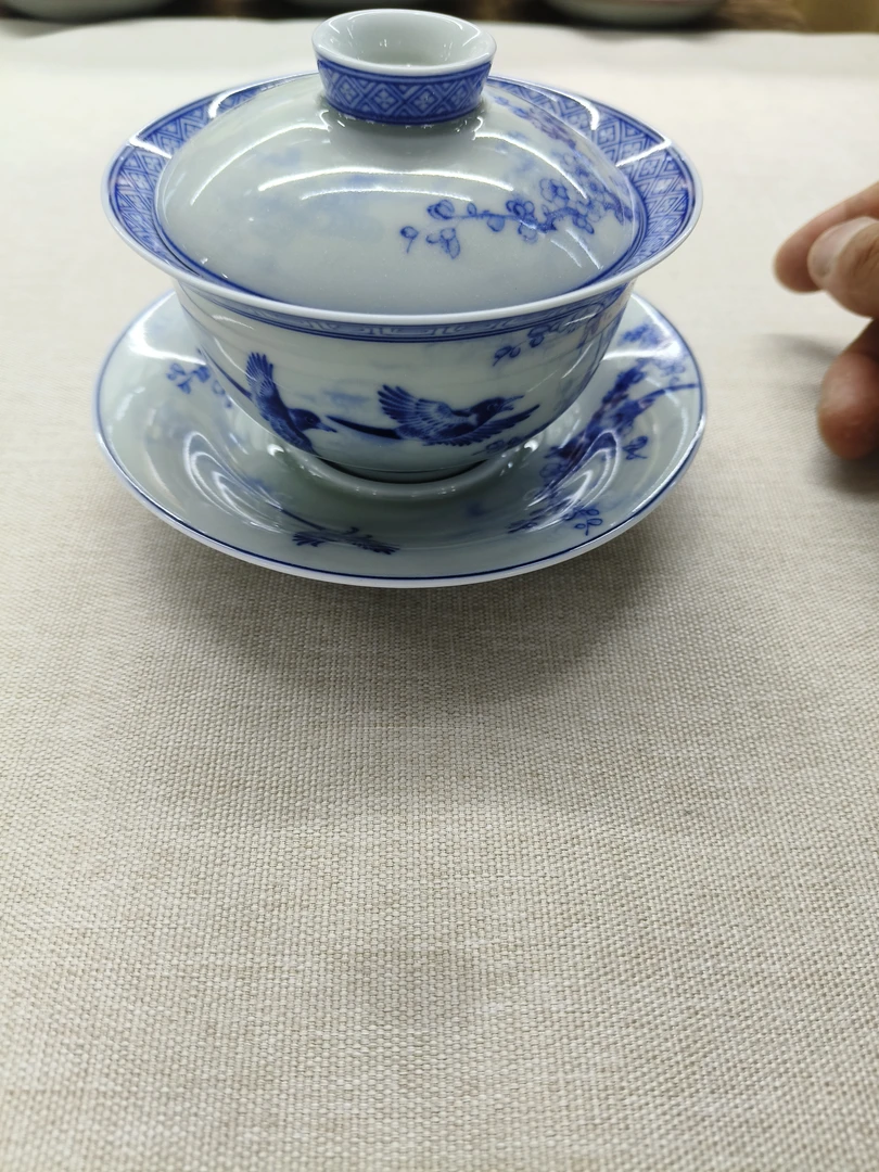 景德镇喜上眉梢花鸟三才盖碗陶瓷功夫茶具家用高端大气高温烧制