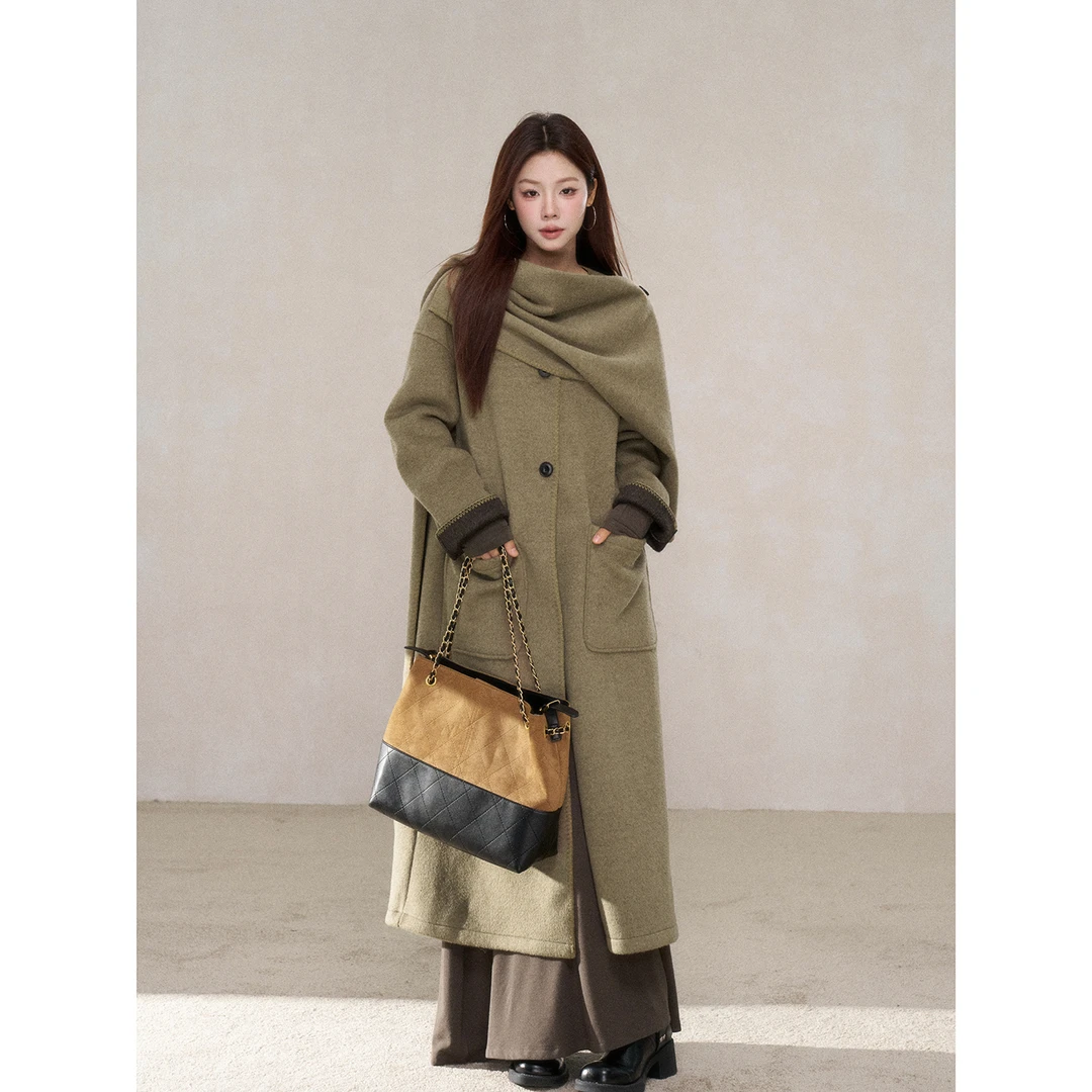 【小野莓】韩系长款双面呢大衣女冬今年巨好看的毛呢外套BK610310