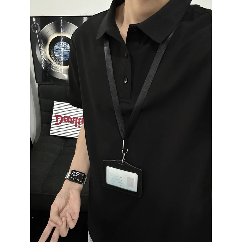 黑色美式基础款正肩polo衫短袖男款夏季高级感打底衫翻领修身t恤