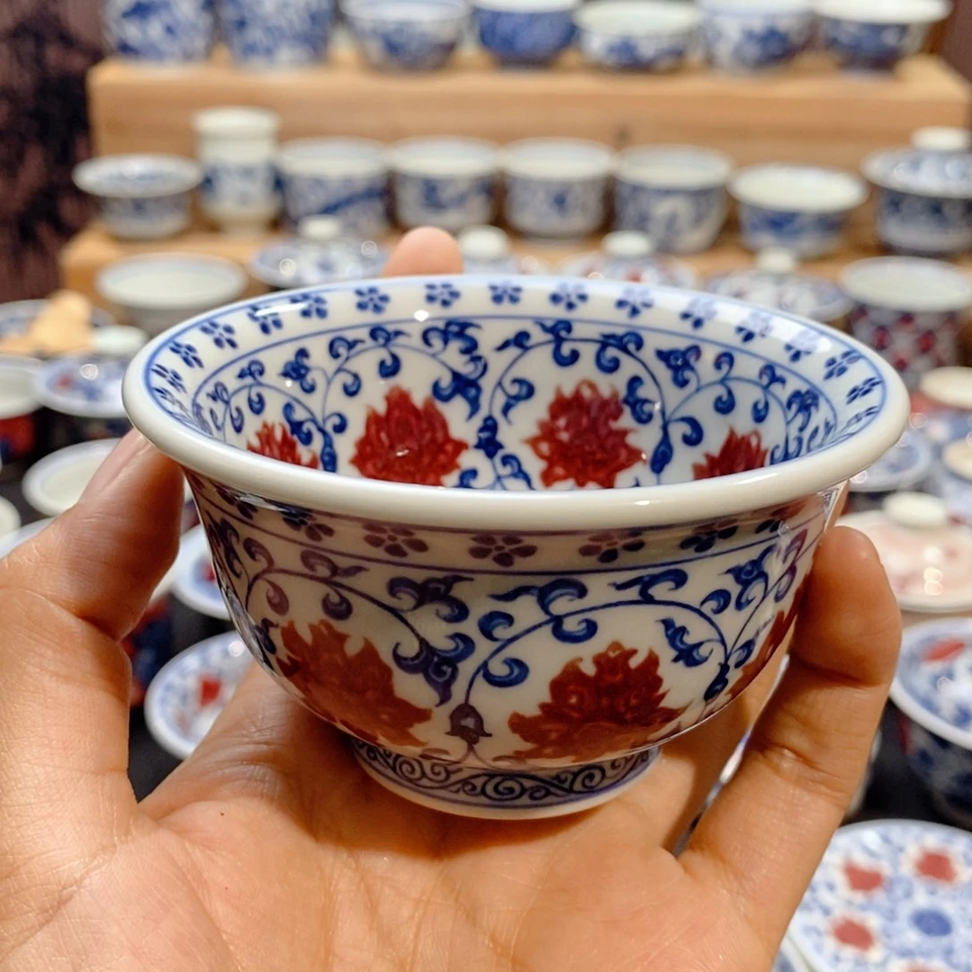 李*水缠枝莲压手杯满绘缠枝莲微瑕