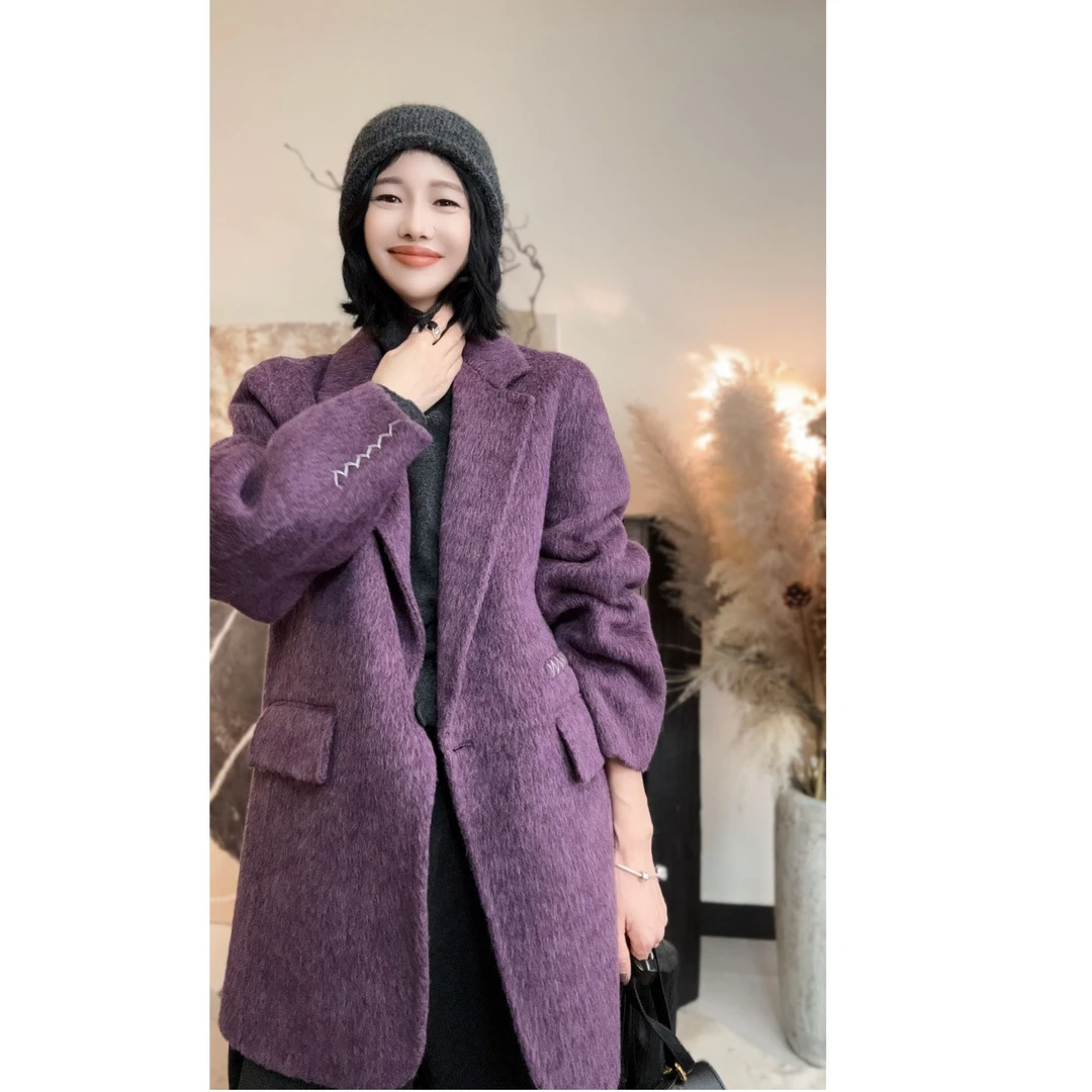 2025新款双面羊毛西装领通勤品质设计感中长款毛呢外套12533