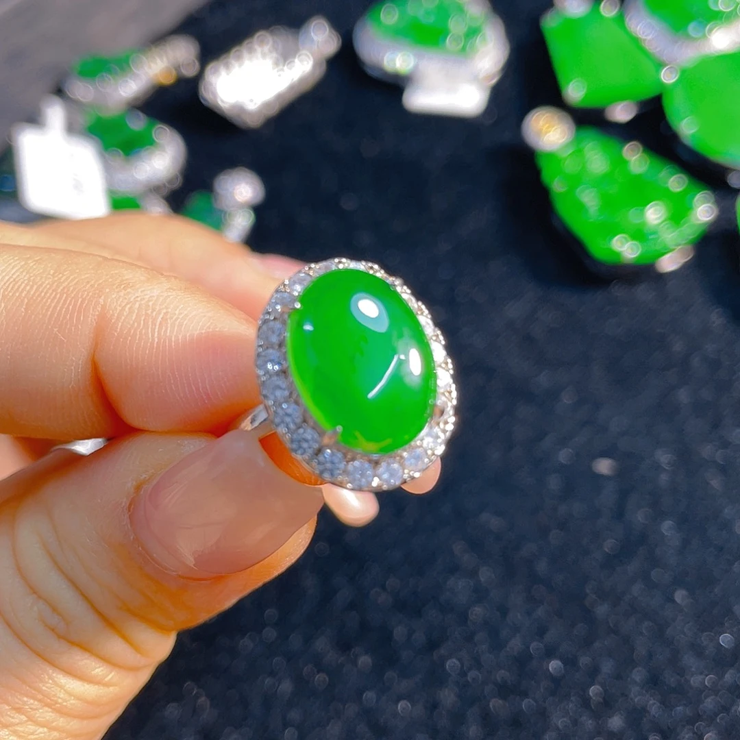 翡翠戒指银S925镶嵌天然