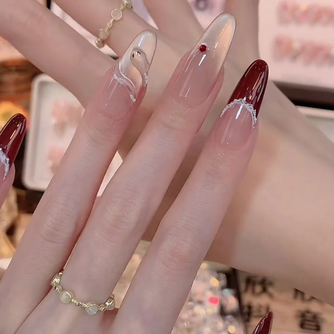 李佳琪推荐】新年纯手工立体灵蛇红色法式绸缎猫眼蛇年穿戴美甲贴