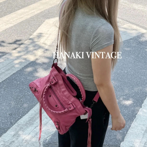 95新 Balenciaga/巴黎世家 花绮二店/干枯玫瑰粉town机车包