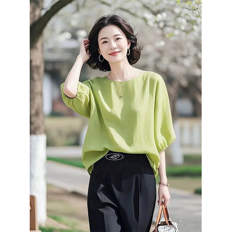 2025新款爆款独特漂亮洋气衬衫法式高级感气质绿色短袖上衣女夏季