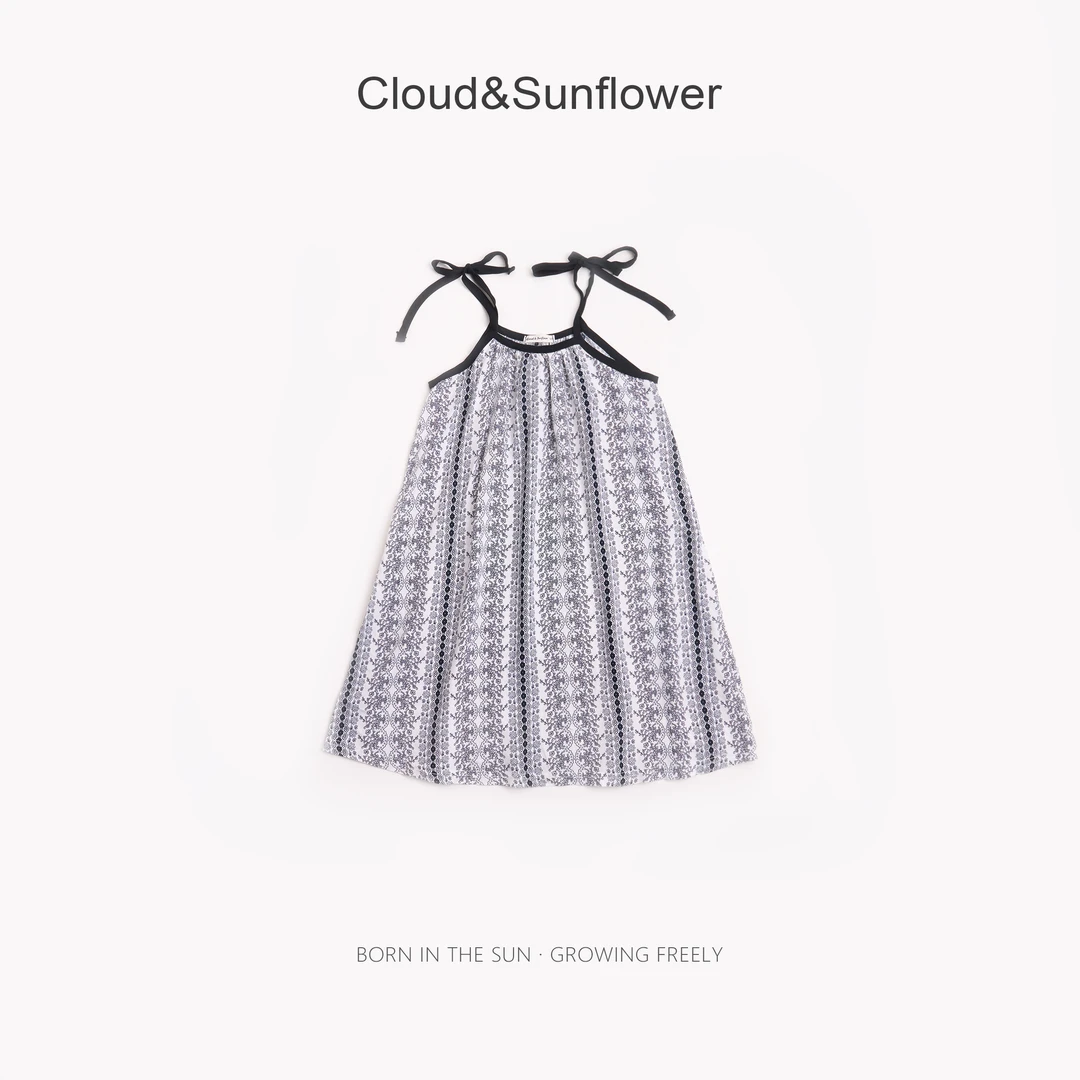 【云朵小葵】女童夏季新款凉爽轻薄复古黑白碎花透气吊带裙252923