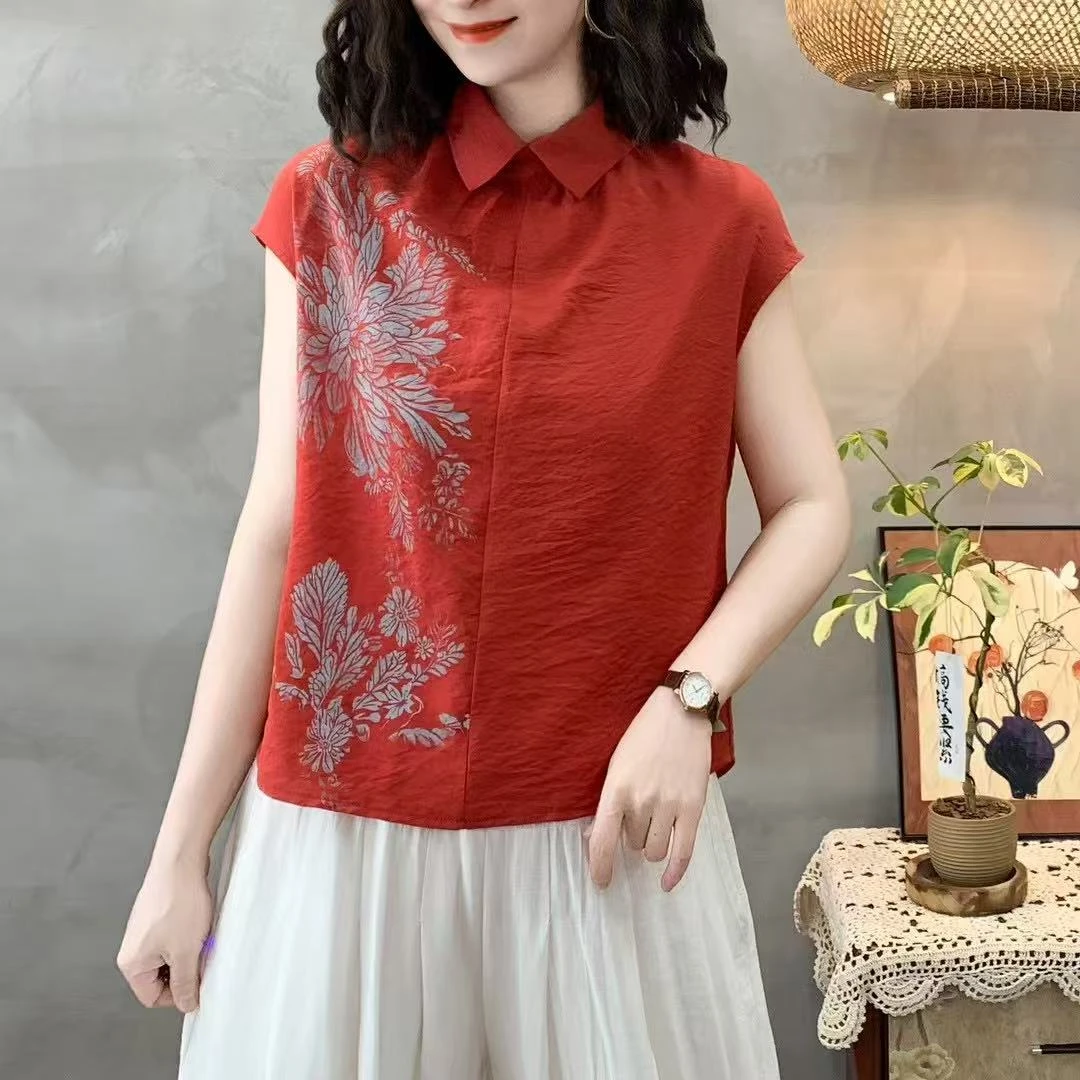 夏季薄款翻领短袖衬衫新款时尚洋气百搭休闲宽松印花上衣