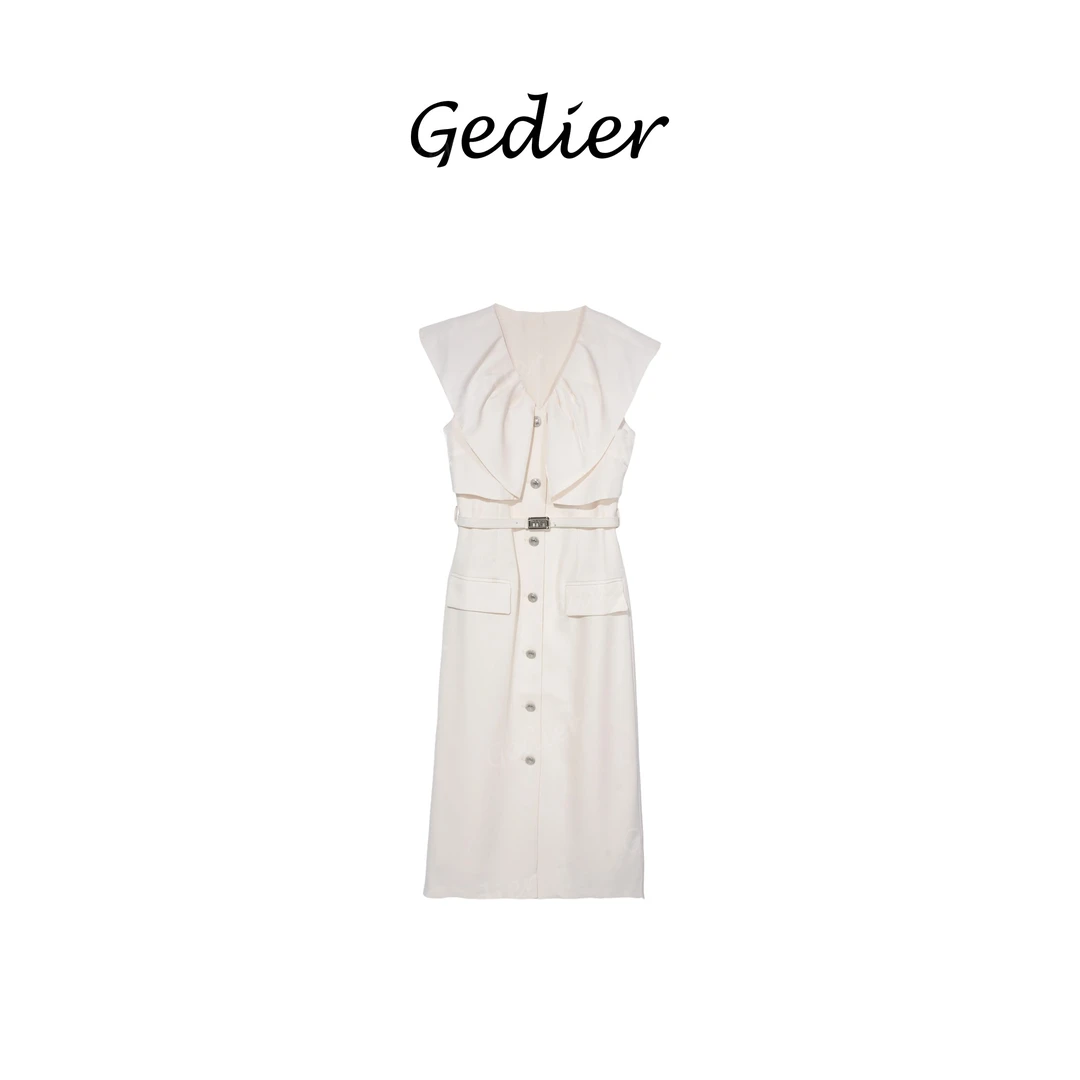 【歌蒂尔】“岁月如歌” 2025年欧若风优雅V领无袖连衣裙 LG520175Y