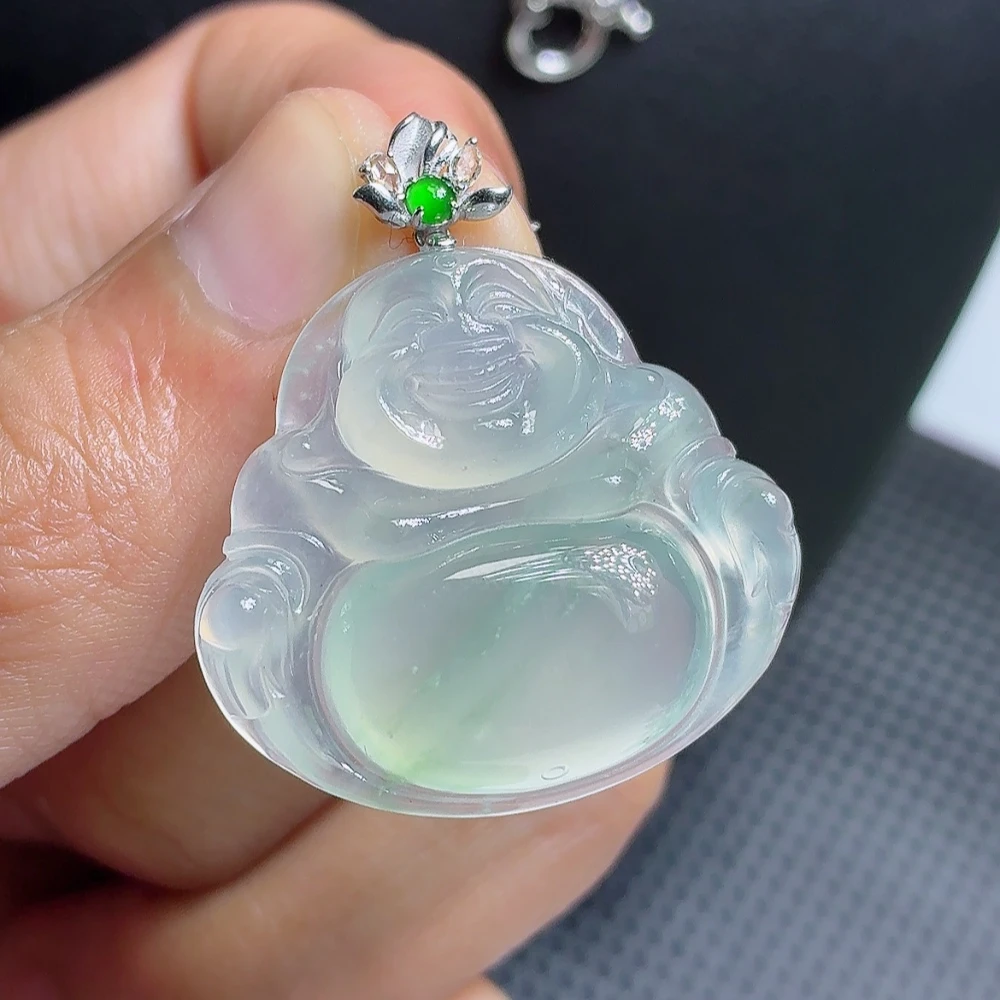 缅甸天然翡翠A货 18k金镶嵌平佛公