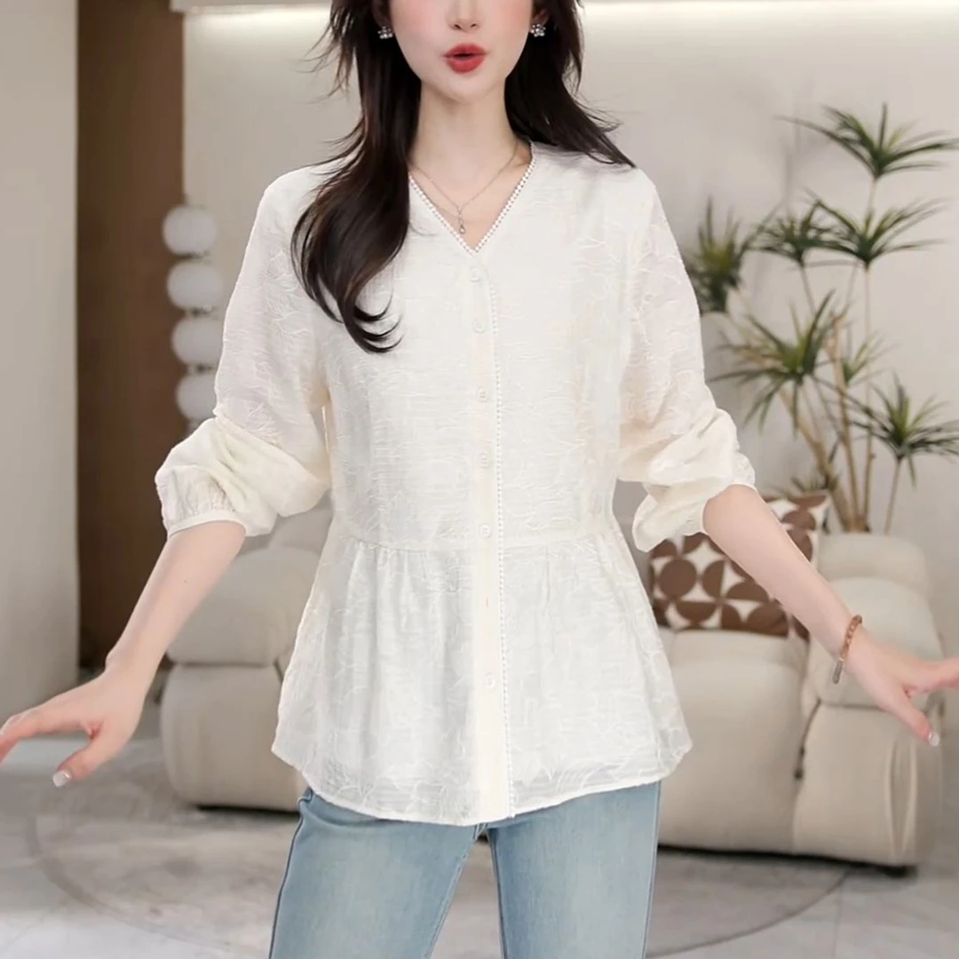 2025秋季新款洋气设计感蕾丝显瘦上衣时尚休闲百搭宽松长袖衬衫女