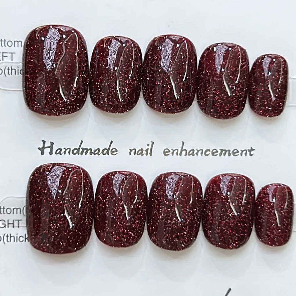 【碎钻红】超短短方圆豆豆纯色手工穿戴甲