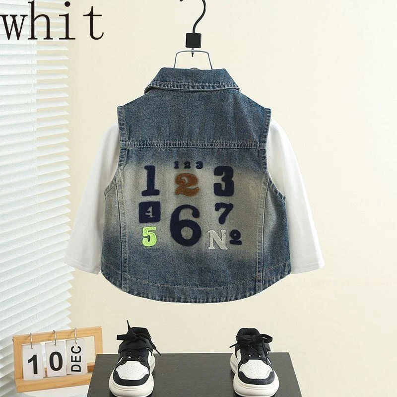 Whit儿童牛仔春秋马外穿2025新款男童宝宝时髦坎肩小童洋气背心