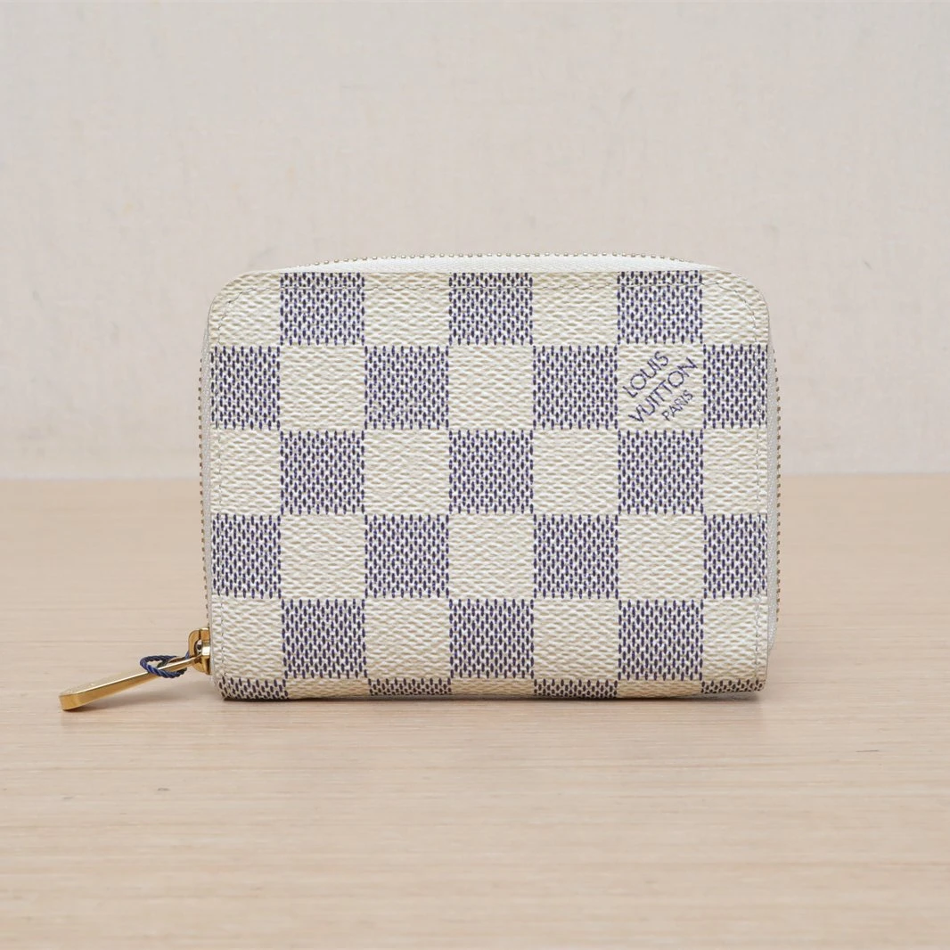 99新 LouisVuitton/路易威登 花花中古 白棋盘格 拉链 零钱包