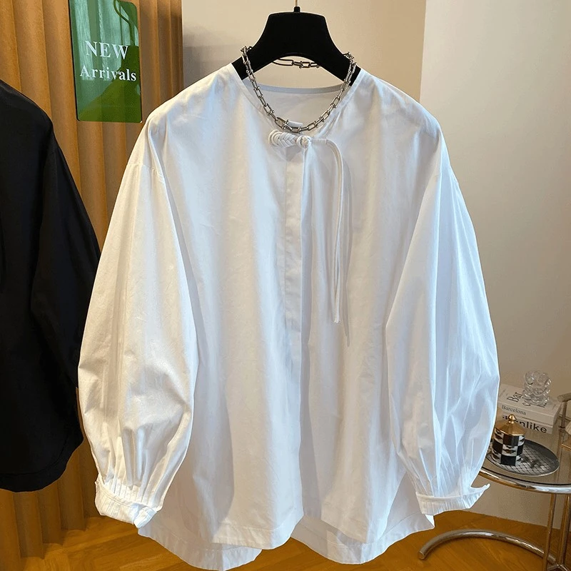 0053新款新中式轻国风盘扣衬衫女高级感超好看白色棉布圆领上衣春